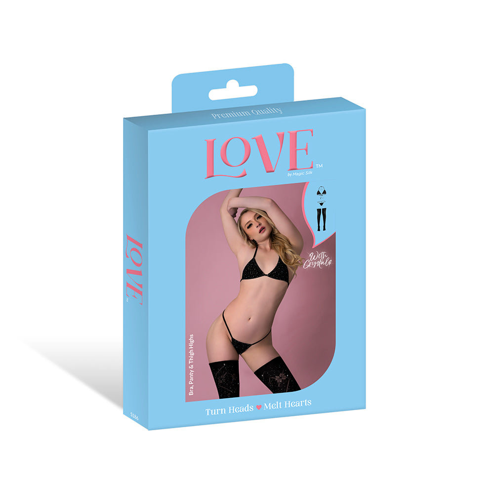 Magic Silk Seamless Bra, Panty & Thigh Highs Set - Black (O/S)